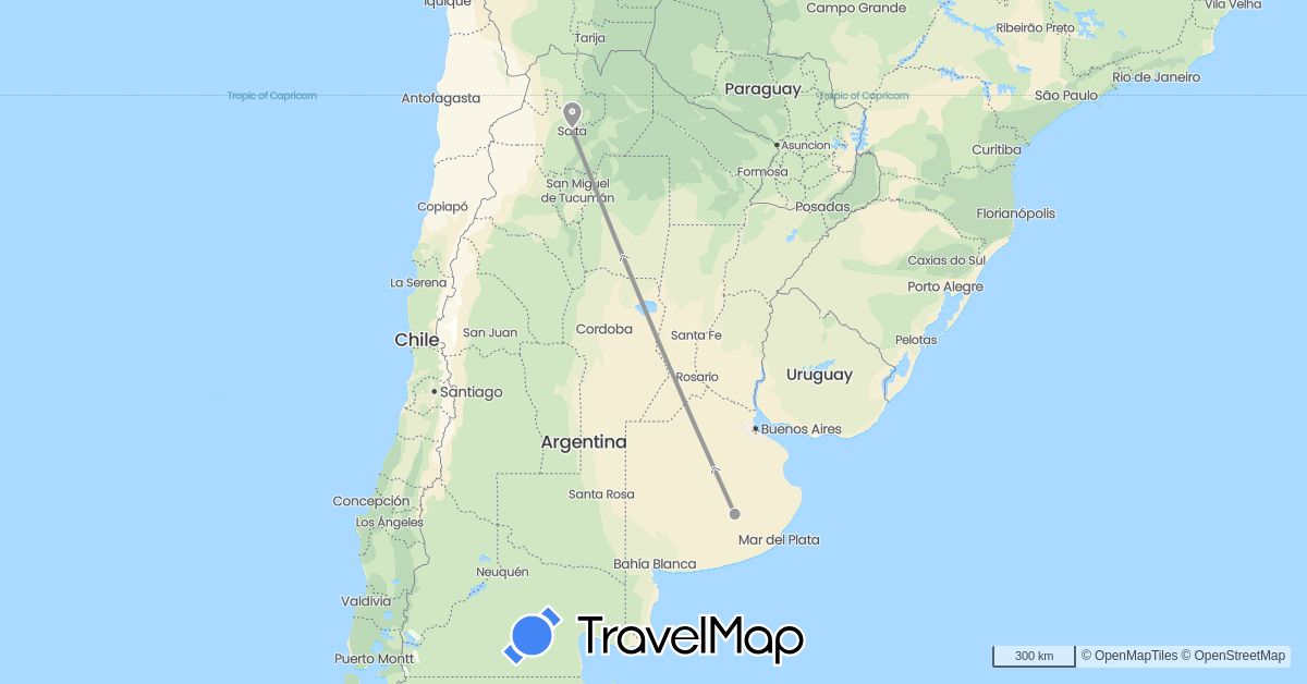 TravelMap itinerary: driving, plane in Argentina (South America)